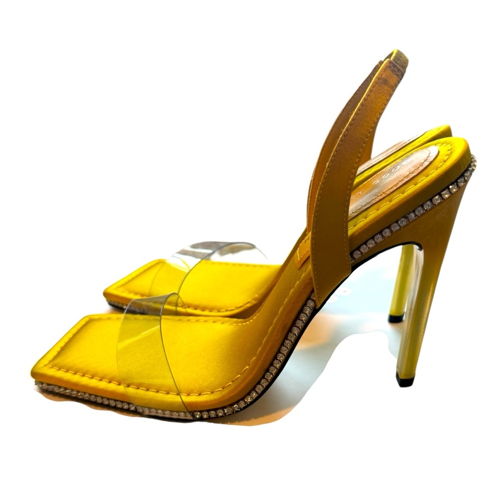 Good American crystal crush lucite sandals